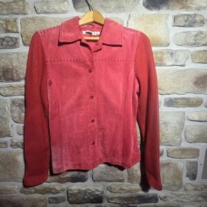 VTG A.M.I. Red Suede Leather Jacket with Ribbed Knit Sleeves - Size Med "Boho"